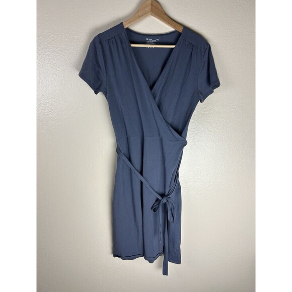 Pact Dresses & Skirts - Pact L Large Organic Cotton Wrap Dress Gray Short Sleeve Tie Fit & Flare Skater